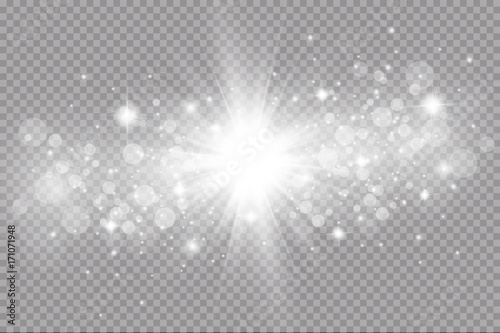 Glow light effect. Vector illustration. Christmas flash. dust  