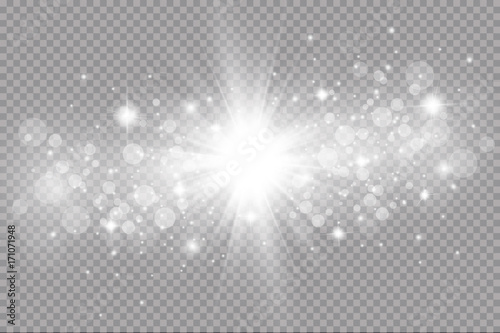 Glow light effect. Vector illustration. Christmas flash. dust
