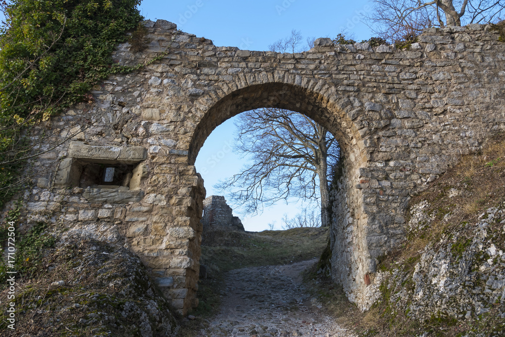 Château de Ferrette et sa voûte de mur de roche
