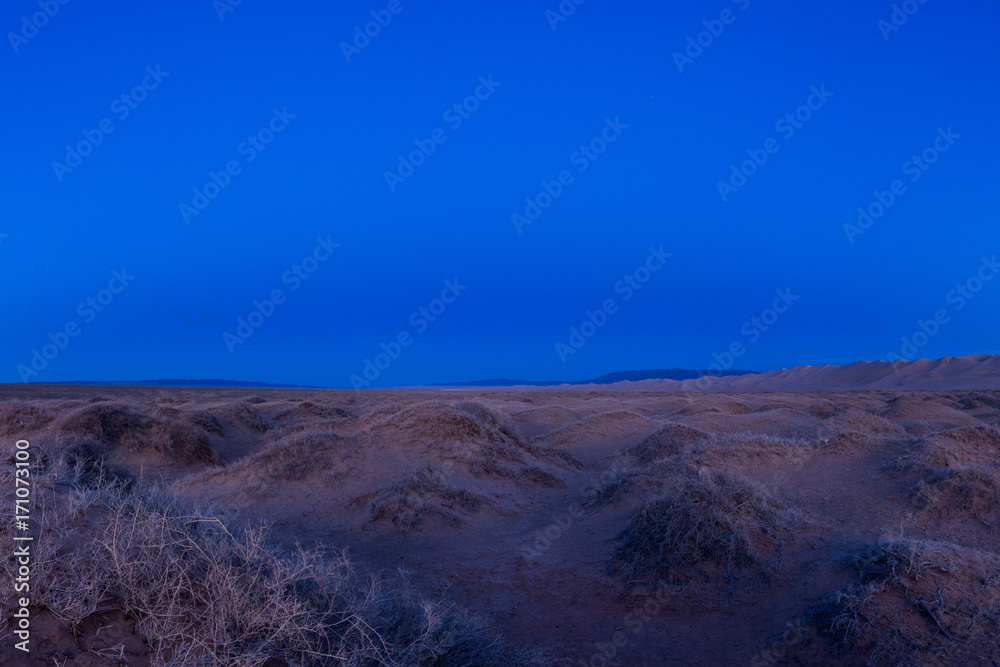 landscape of beautiful sandy desert in evening 