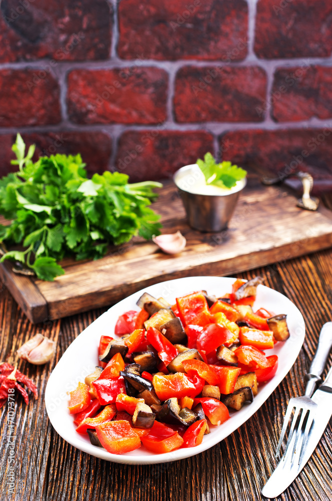 fried eggplant with other vegetables fried eggplant with other vegetables