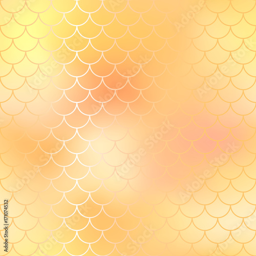 Fantastic shiny gold fish pattern tile. Mermaid vector pattern.