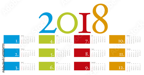 Colorful and elegant Calendar for year 2018 in vector format