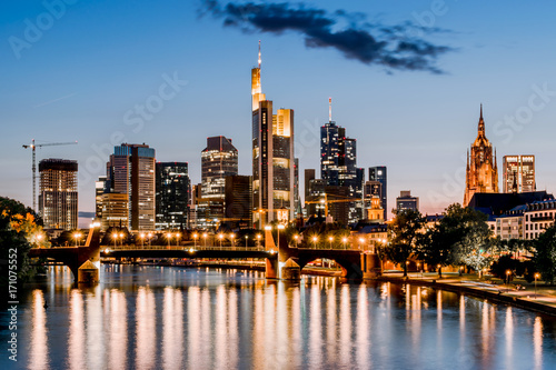 View of Frankfurt at Main skyline at night. Financial center of Germany.