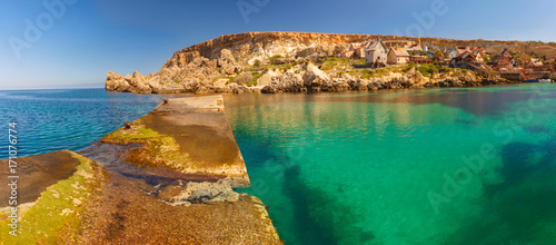 Panorama of Popeye Village in the sunny day, Malta