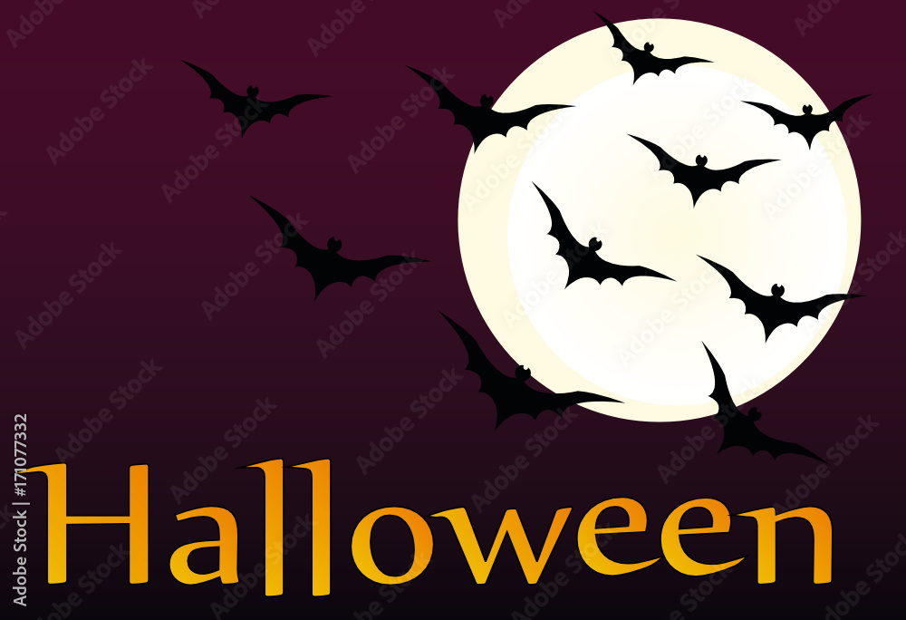 Halloween. Night with the moon and bats. Vector. The concept 