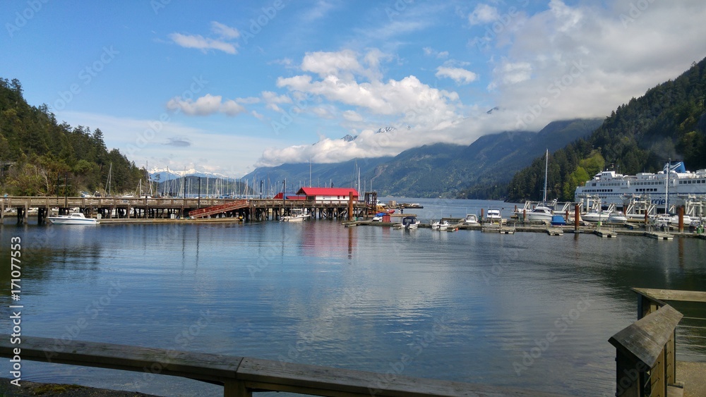 Harbour on Lake in Mountains