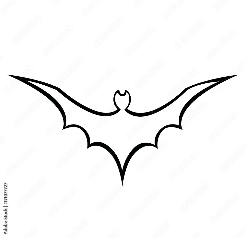 Naklejka premium Halloween. The black contour of the bat is flying. Vector