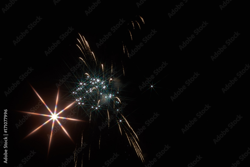 Fototapeta premium Festive fireworks in the dark sky