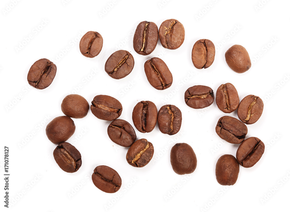 Coffee beans isolated on white background. Top view Coffee beans isolated on white background. Top view