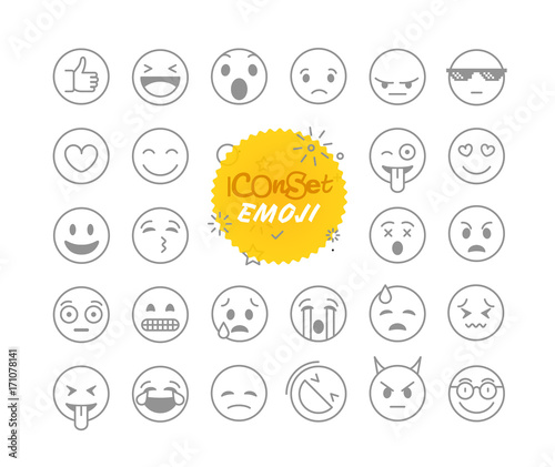 Different thin line emoji collection. Vector icon set