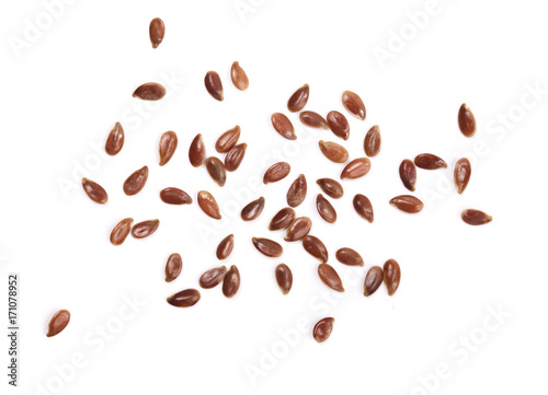 flax seeds isolated on white background. Top view