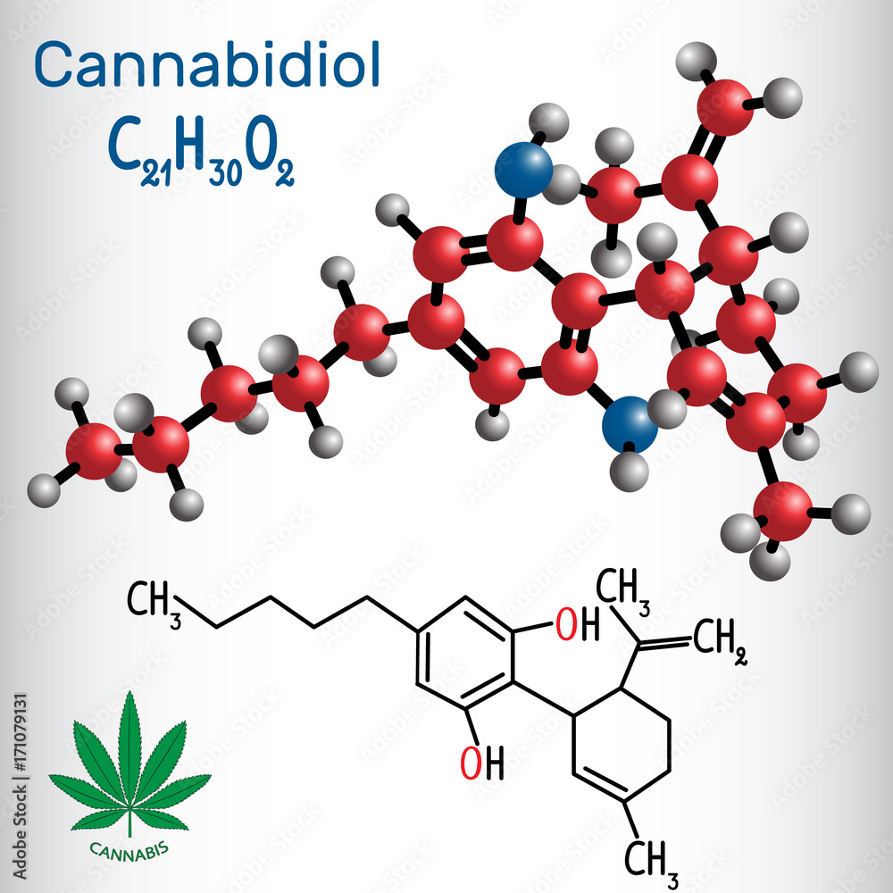 Cannabidiol Cbd Structural Chemical Formula And Molecule Model Active Cannabinoid In