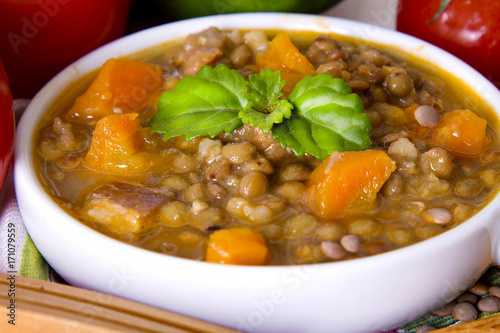 lentil casserole with tomatoes and peppers