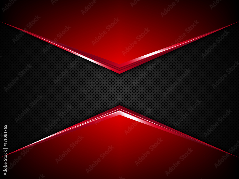 Black and red metal background. Vector metallic banner. Abstract