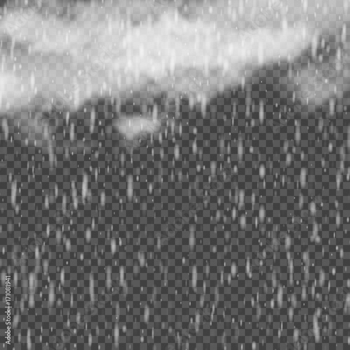 Rain and clouds. Rainy weather. Vector transparent effect