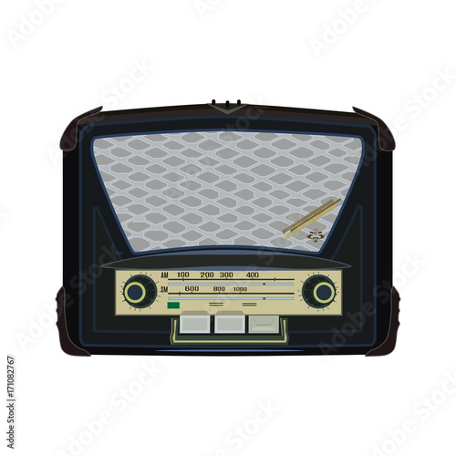 Retro radio vector flat illustration