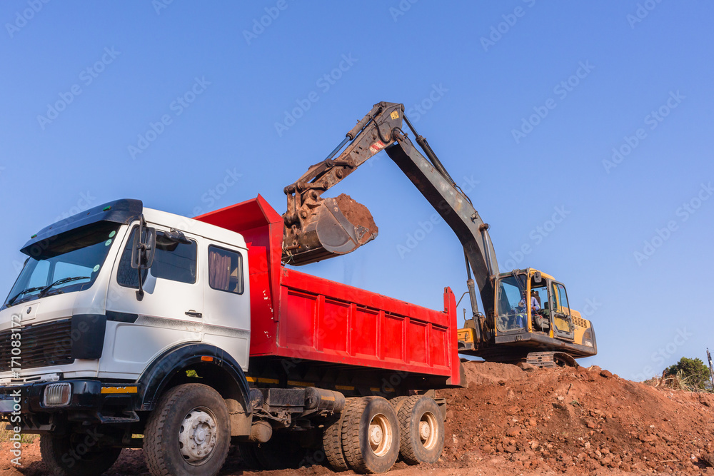 Excavator Earthworks Loading Truck Bin Excavator Earthworks Loading Truck Bin