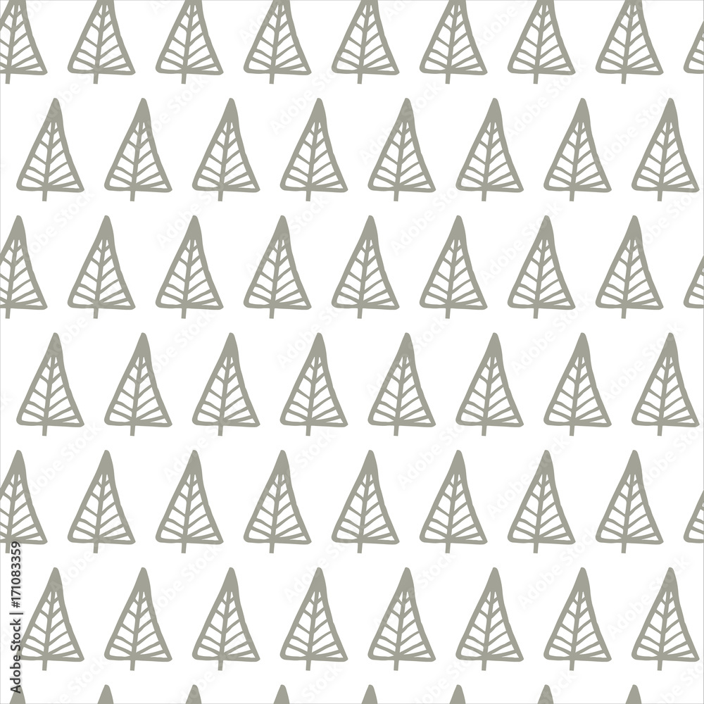 Naklejka Winter hand drawn seamless pattern with Christmas tree. Vector illustration