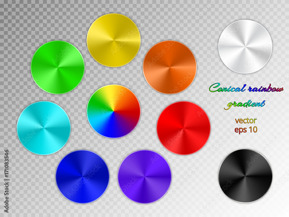 Set of round buttons with a conical gradient on a transparent ...