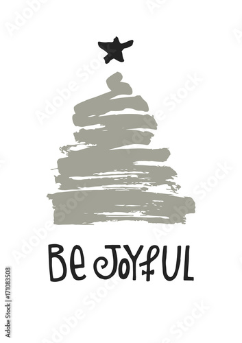 Be Joyful - Cute hand drawn Christmas postcard with lettering and doodle ellements. New Year phrase and quote.