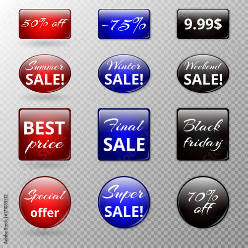A set of icons with special offers and discounts on a transparent background.
