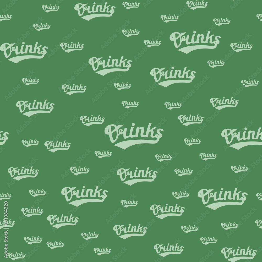 Drinks Seamless Pattern. Hand Drawn Lettering Vector Illustration for Web Graphic Design, Print, Logotype, Brand, Symbol. Backdrop for Wallpapers, Surface Textures, Wrapping.