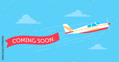 Retro styled plane with the ribbon. Flat design illustration. Perfect for web banners and advertisement. 