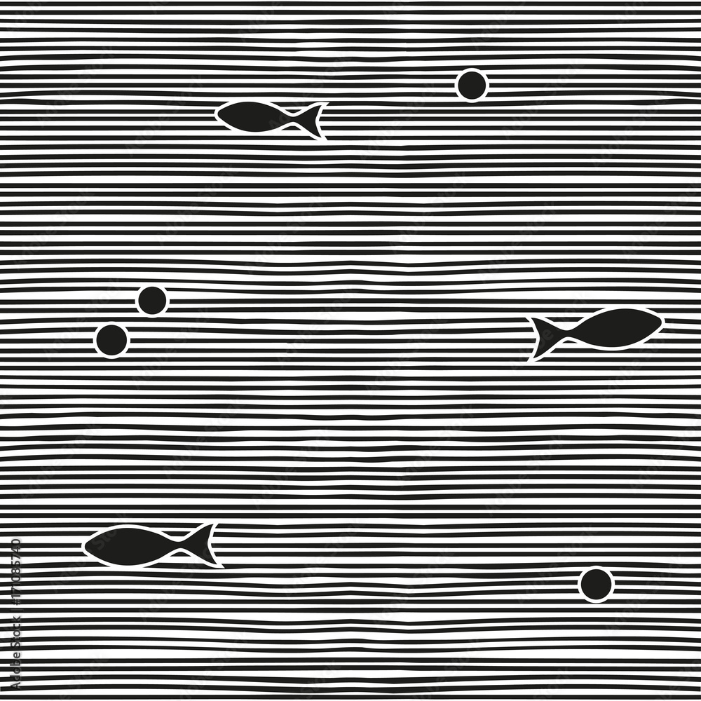 Vector seamless sea pattern with black and white horisontal lines and ...