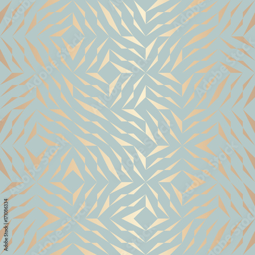 Seamless vector geometric golden element pattern. Abstract background copper texture on blue green. Simple minimalistic graphic print. Modern turquoise trellis grid. Trendy hipster sacred geometry