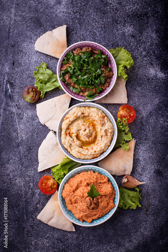 Selection of Middle Eastern or Arabic appetizers photo