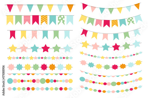 Party Flags, Buntings,  Brushes for Creating a Party Invitation 
