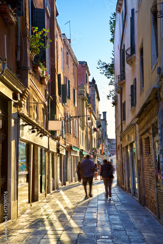 Narrow street with walking tourists in Venice, Italy © Oleksandr Dibrova