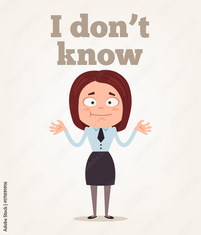 Office worker woman character do not understand. Vector flat cartoon illustration Office worker woman character do not understand. Vector flat cartoon illustration