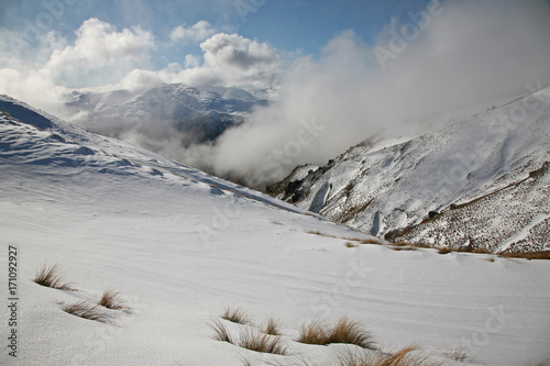 Off-piste view from Coronet Peak, Queenstown, New Zealand