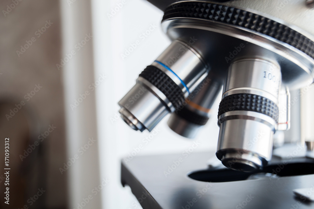 Optical microscope - science and laboratory equipment. Microscope is used for conducting planned, research experiments, educational demonstrations in medical and health institutions, lab. Optical microscope - science and laboratory equipment. Microscope is used for conducting planned, research experiments, educational demonstrations in medical and health institutions, lab.