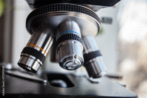 Optical microscope - science and laboratory equipment. Microscope is used for conducting planned, research experiments, educational demonstrations in medical and health institutions, lab.