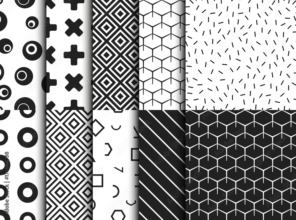 Set of trendy various geometric seamless pattern
