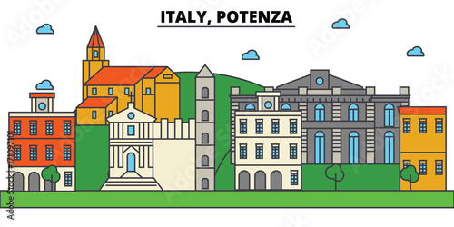 Italy, Potenza. City skyline: architecture, buildings, streets, silhouette, landscape, panorama, landmarks. Editable strokes. Flat design line vector illustration concept. Isolated icons