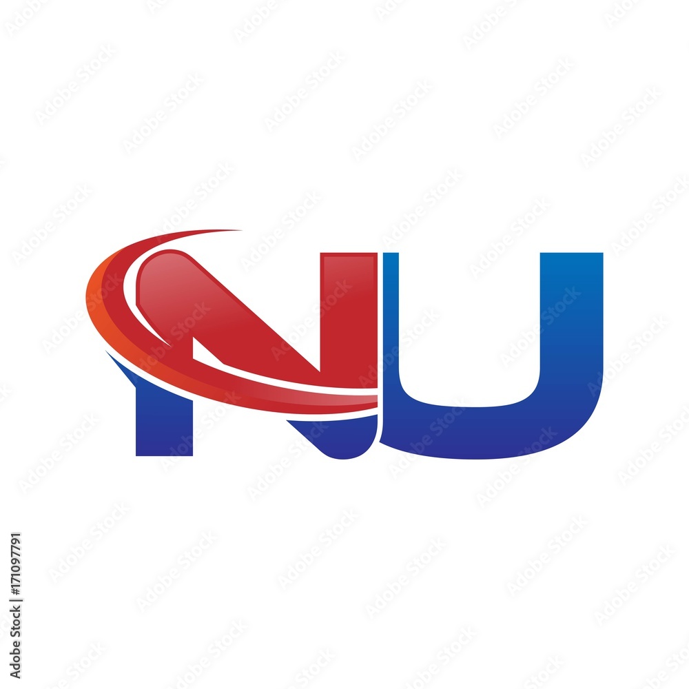 modern vector initial letters logo swoosh nu red blue