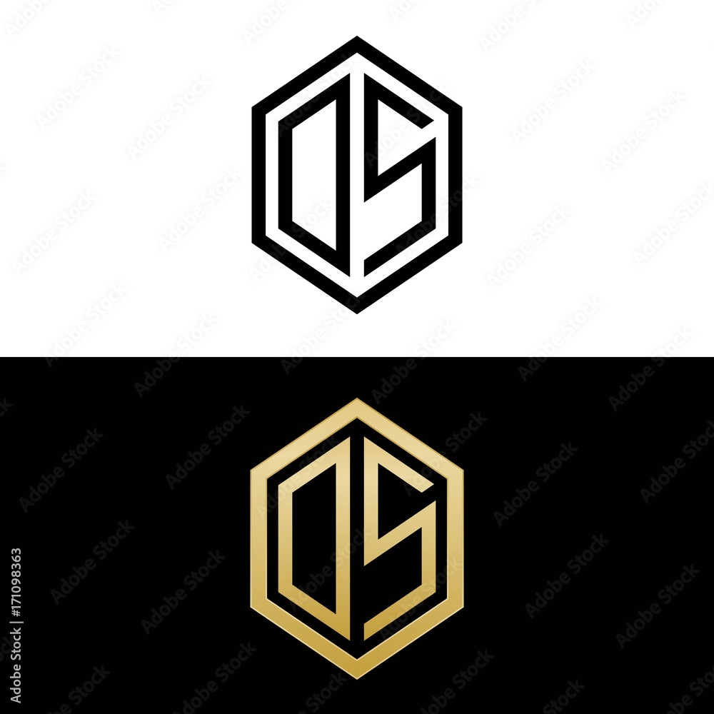 initial letters logo os black and gold monogram hexagon shape vector initial letters logo os black and gold monogram hexagon shape vector