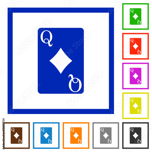 Queen of diamonds card flat framed icons