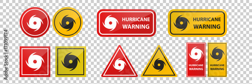 Vector realistic isolated hurricane warning red signs on the transparent background. photo