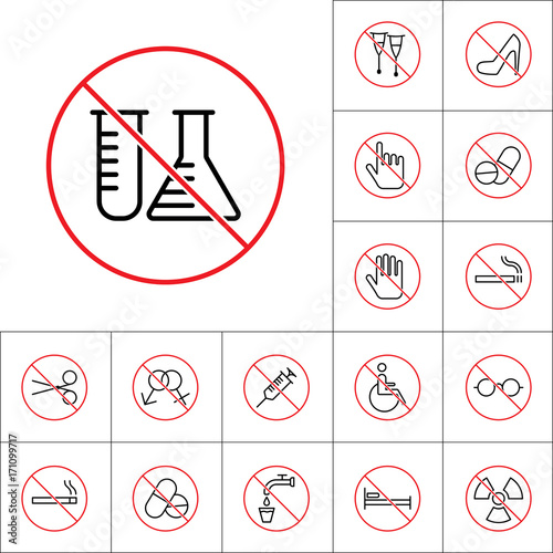 thin line no chemicals experiment sign, health care icons set