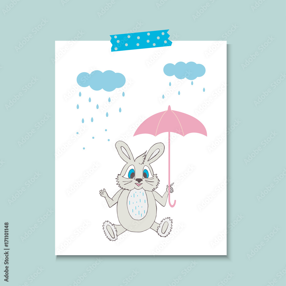 Obraz premium Cute little bunny with umrella.