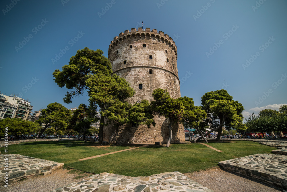 White Tower of Thessaloniki, Greece - Daytime with Wide angle Lens