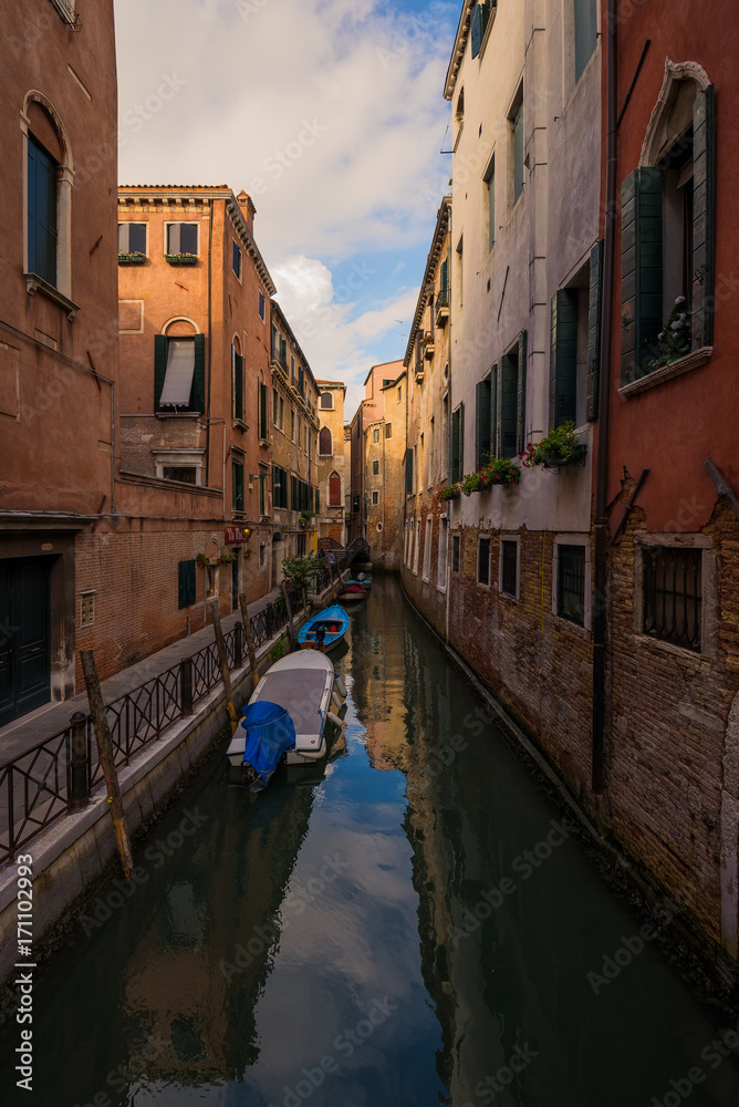 Venice city in Italy. Canals, buildings and boats. Travel (vacation) concept. 