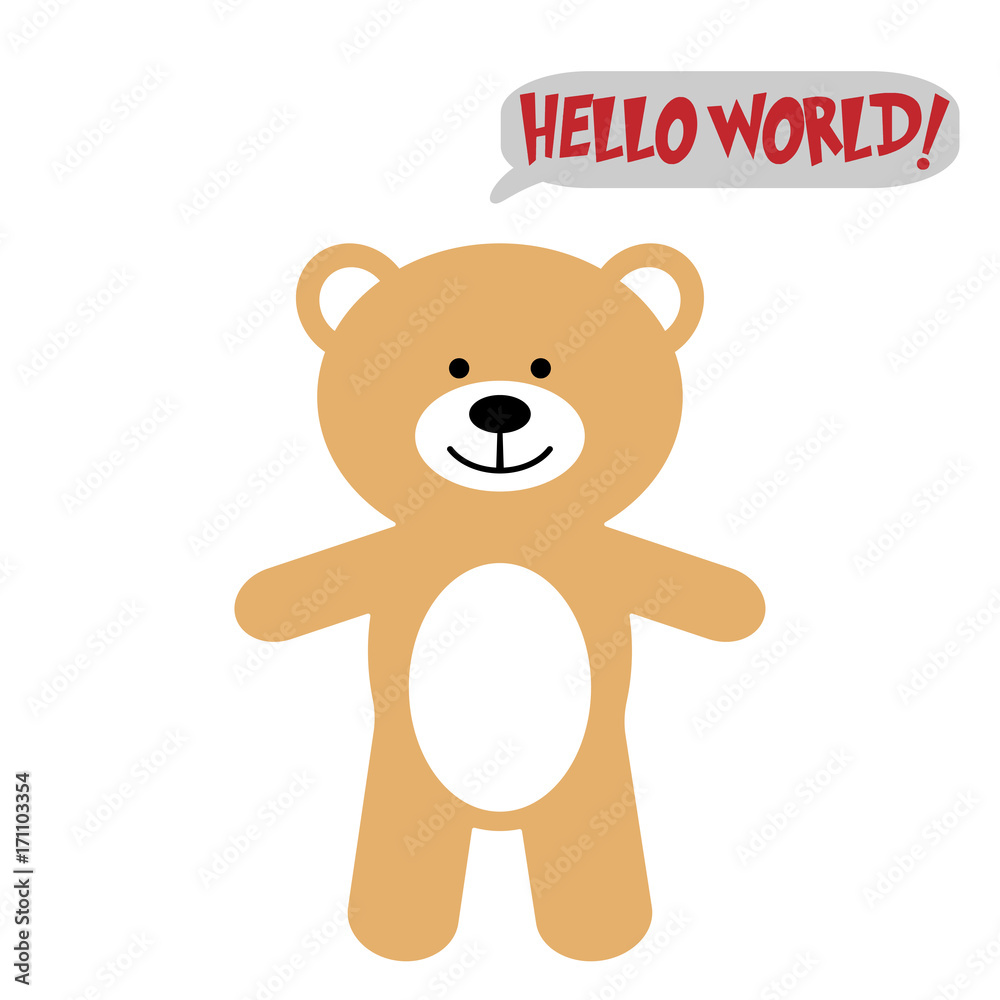 Toy bear with text Hello world!