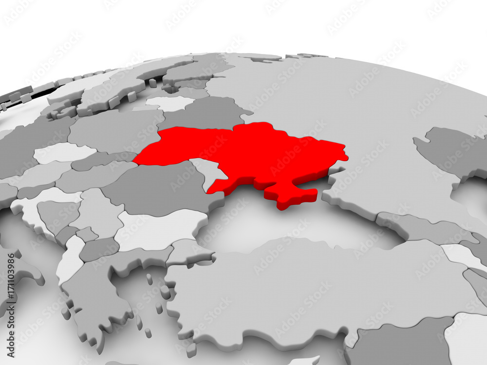 Ukraine on grey globe