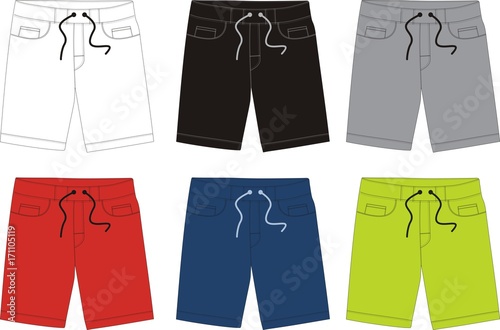 vector shorts pants for men with color white blue black yellow and green